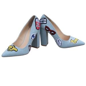 Y2K Quipid Denim Queen Bee Patch Funky Edgy Retro Feminine Chunky Block Heels 6